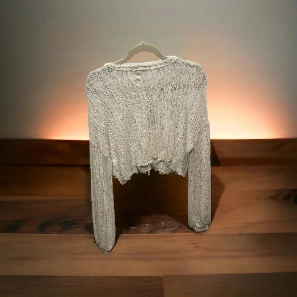 Blue Blush Crop Top Sweater frayed hem